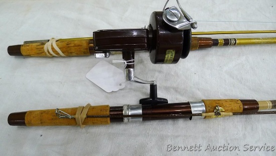 Two St. Croix fishing rods and a St. Croix fishing reel. Rods are two piece and look to be in good