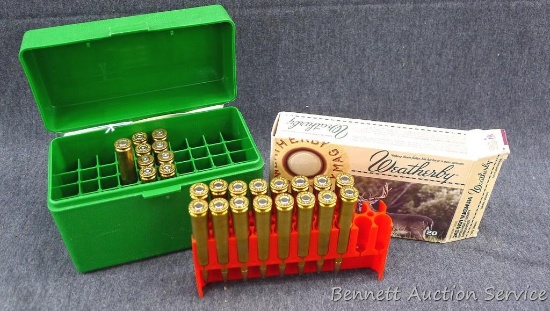 16 rounds .240 Weatherby Magnum 100 grain spire point, plus one round other; 8 pieces empty brass,