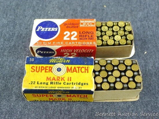 Western SuperMatch Mark II cartridges in .22 long rifle; Peters Golden Bullet .22 long rifle.