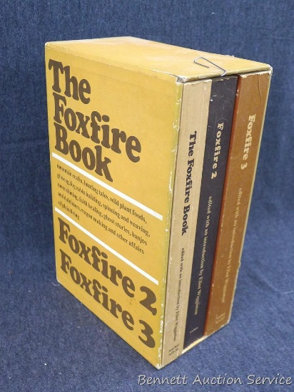 Set of three Foxfire books are in pretty good condition. Each book is about 9-1/4" x 6".