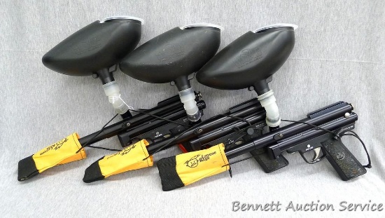 3 PMI paintball pistols with VL200 View Loaders include muzzle protectors, .68 Cal paintballs.