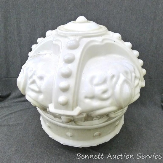 Standard Oil Crown milk glass gas pump globe is approx 16" x 16" tall. Chipped rim and hole noted,