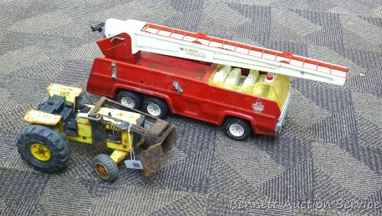 Tonka tractor and fire truck would look great repainted, or use as is. Fire truck is about 26" x 12"