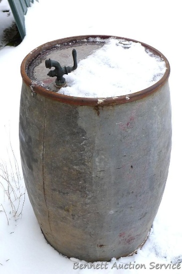Inter State oil barrel is of heavy galvanized steel construction, 33" tall by 21" across the rim.