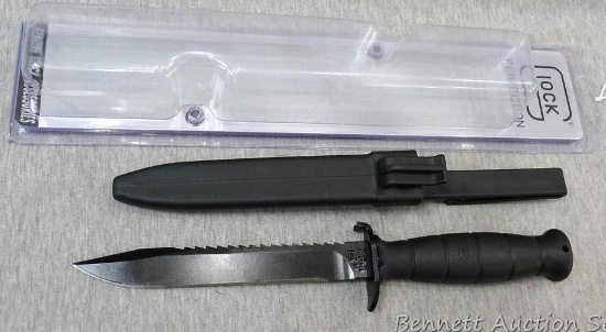 Glock No. 81 knife with saw spine, NIP, ambidextrous sheath, 11-3/8" OAL, made in Austria.
