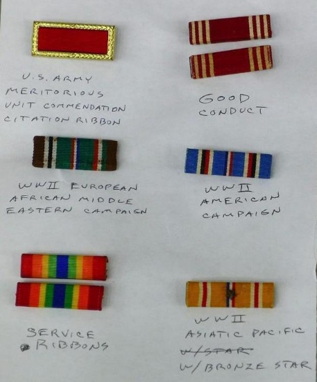 US Army ribbons. WWII European African Middle Easter Campaign, WWII American Campaign, two Good