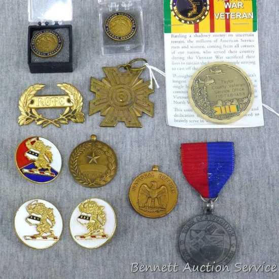 ROTC pin is marked on back '6-61'; Good Conduct and National Defense medallions; Blackinton piece is