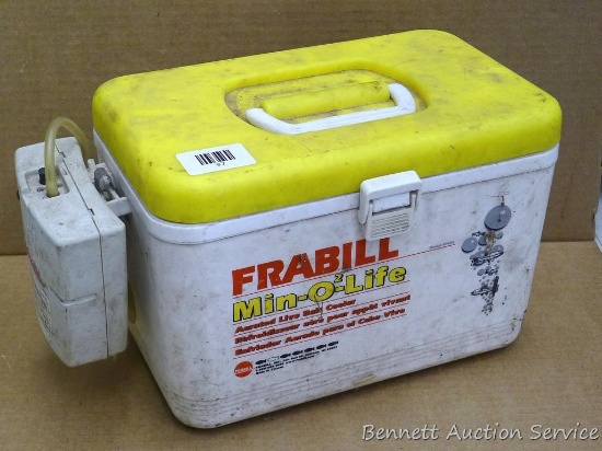 Frabill Min-o-life aerated live bait cooler is 12" x 8" x 8", untested.