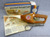 Popeil's pocket fisherman spin-casting outfit comes with box.