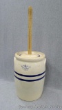 Nice 3 gallon Crown stoneware butter churn with lid and dasher. Bottom is marked USA, looks to be in