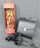 JC Penney wide angle 7/35 coded optics binoculars, model 10104, with case and pinecone and shot