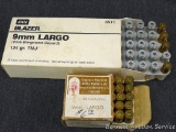 50 rounds CCI Blazer 9mm Largo, 124 grain TMJ and 25 Empresa Nacional 9mm Largo cartridges.