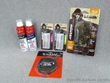 Hunter's Cloak Mist System, Hunters cloak apple and beets scents, Allen tree stand drink holder, and