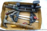 Claw hammer, miter gauges, Stanley rasp, hand drill, putty knives and more.