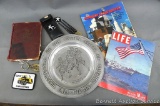 Webster's Shorter School Dictionary, Cat Challenger patch, American Bicentennial plate, more. Plate