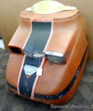 Antique Moto Ski fiberglass hood fits a 340 snowmobile. Some fiberglass has been broken, and it is