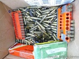 Box of mixed rifle cartridge empty brass includes .30-40 Krag, 7.62x51, .243, .30-30, .30-06, .223,