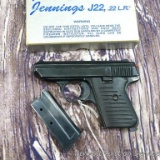 Bryco Jennings J-22 pistol with two magazines and original box. Seller says that pistol fails to