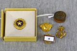 US Military pins including gold star lapel pin has purple background, Blue Star service pin,