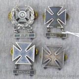 Four US Army Marksmanship Qualification Badges. Expert badge has Rifle clasp, badge is approx.