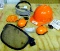 Pelltor hard hat with ear muffs and front face screen. All in good condition.