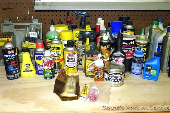 No shipping. Full & partial containers of automotive chemicals including Heet, engine degreaser,