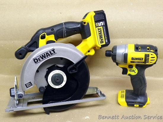 DeWalt 20V 6-1/2" Cordless Circular saw DCS393. Comes with battery, works; DeWalt 1/4" Cordless