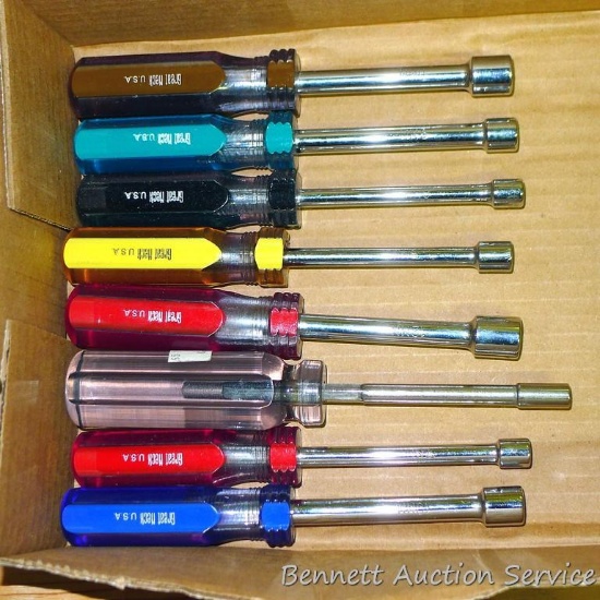 Eight Great Neck metric nut drivers. Largest is 11MM.