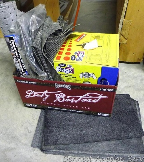 Five mats 16" x 22"; partial box of Scott Rags; Oil-Dri absorbent pads.