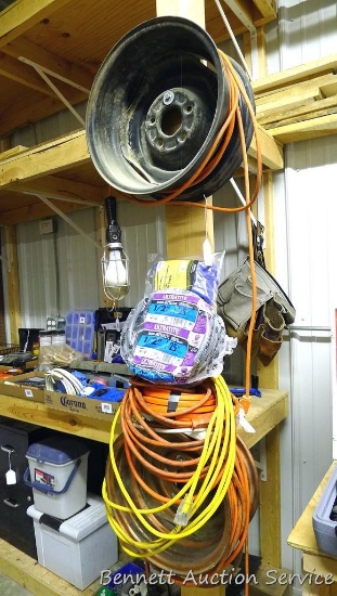 Trouble light/extension cord approx. 25', works; Partial roll of 10-2 wire; conduit; extension