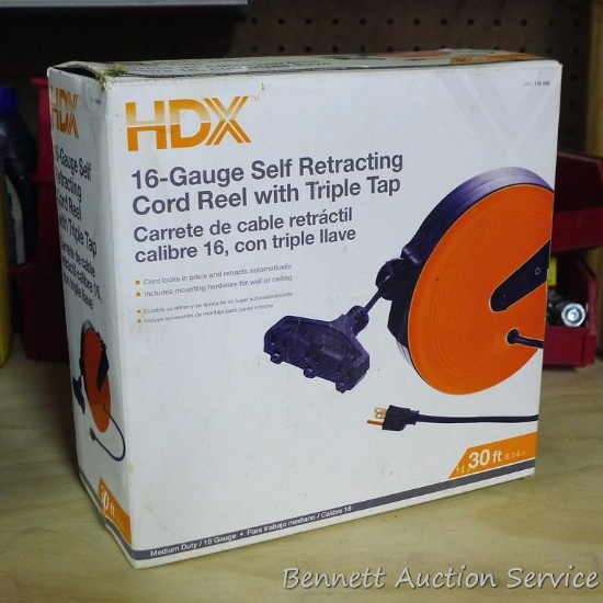 HDX 16 gauge retracting cord reel with Triple Tap.