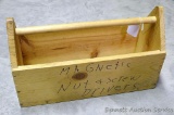 Homemade wooden tool tote measures 20