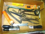 Grinding wheel dresser, saw tooth set, hoof nippers, pry bar, window screen tool, large pliers,