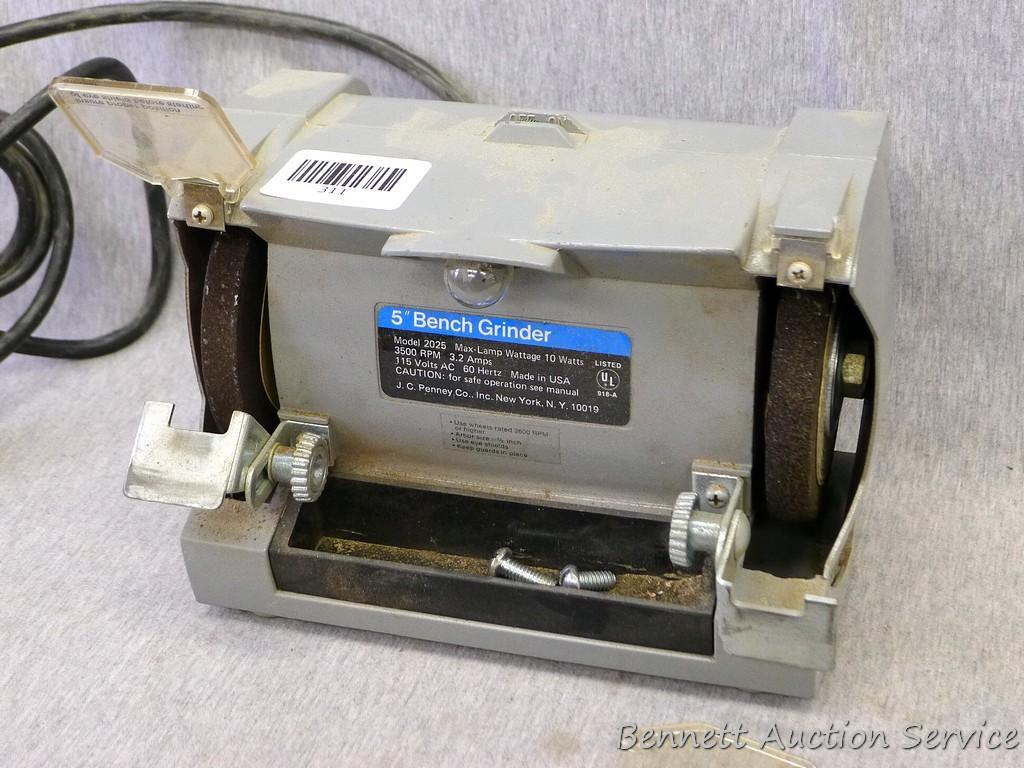 5" bench grinder by JC Penney, model 2025, works, Proxibid