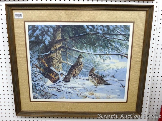 Nicely framed and matted 'Sheltering Pine - Ruffed Grouse' print by Persis Clayton Weirs numbered