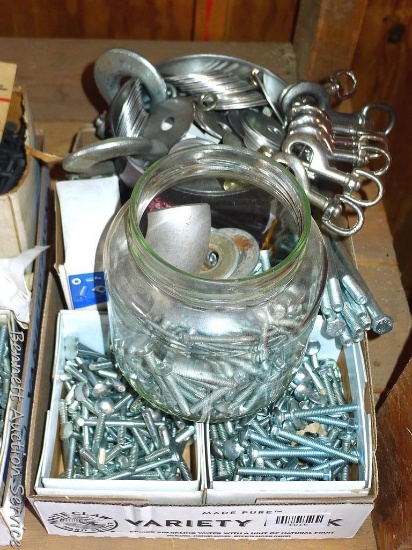 Carriage bolts and regular bolts up to 9"; self tapping screws, snap hooks, chain hooks and a lot of