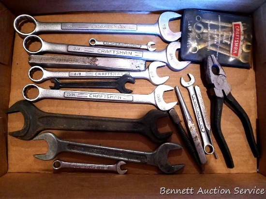 Wrenches up to 7/8", plus other tools by Craftsman and others.