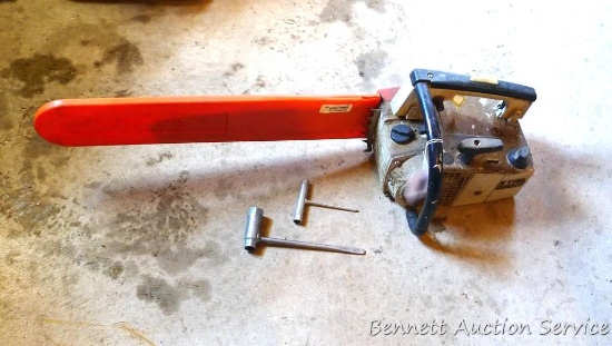 Stihl 020AV chainsaw with a 14" bar. Saw turns over and has compression. Gas tank is dry.