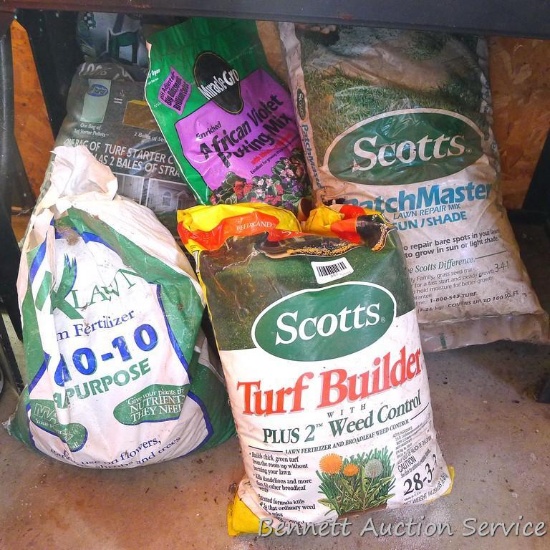 14 lb. bag of Scotts Turf Builder; 5lb. Bag of Scotts Patch Master lawn repair mix; 8 qt. bag of