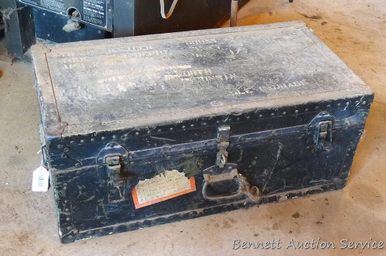 Allen Myers footlocker is in overall good condition, measures 33" x 17" x 14".