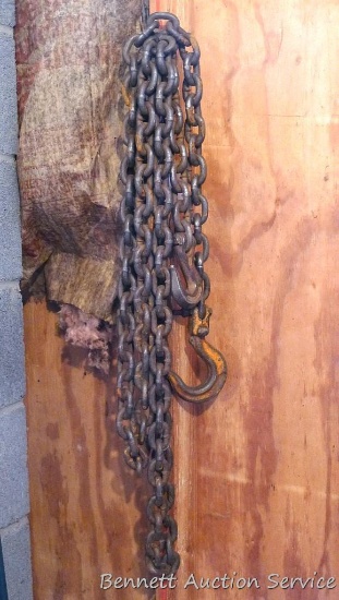 3/8" by 14' chain with one slip hook and one grab hook.