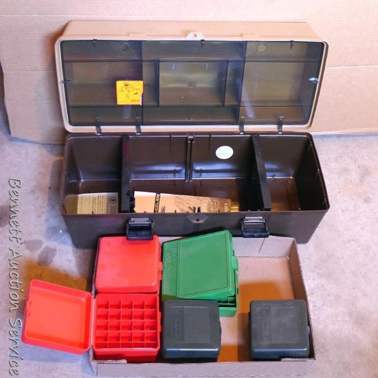 MTM lockable shooter's case model A-760 measures 21" wide, plus five reloading boxes.
