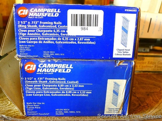 Campbell Hausfeld collated nails. Partial box 3-1/2 x .131 smooth shank galvanized; partial box