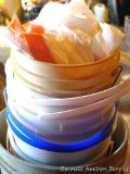 Large stack of 5 gallon pails and ice cream pails.