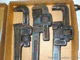 Two Trimo 18 pipe wrenches, jaws look good; Pipemaster 18