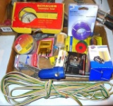 Automotive items includes Schauer compression tester, fuses, filters, brake spring tool, battery
