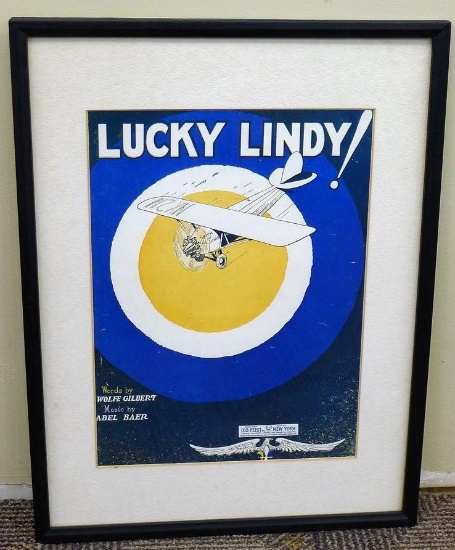 Matted and framed poster of Lucky Lindy 12-3/4" x 16-3/4".