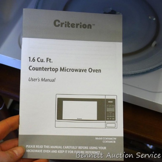 Criterion 1.6 Cu. Ft. countertop 1100 watt Microwave Oven is 21-1/2" x 16"  x 13". | Estate & Personal Property Personal Property | Online Auctions |  Proxibid