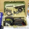 Plano tackle box filled with wire drill brushes, metal cutting wheels, grinding wheels, 4-1/2