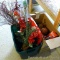 Tote of faux Christmas flowers, picks, etc; large 6